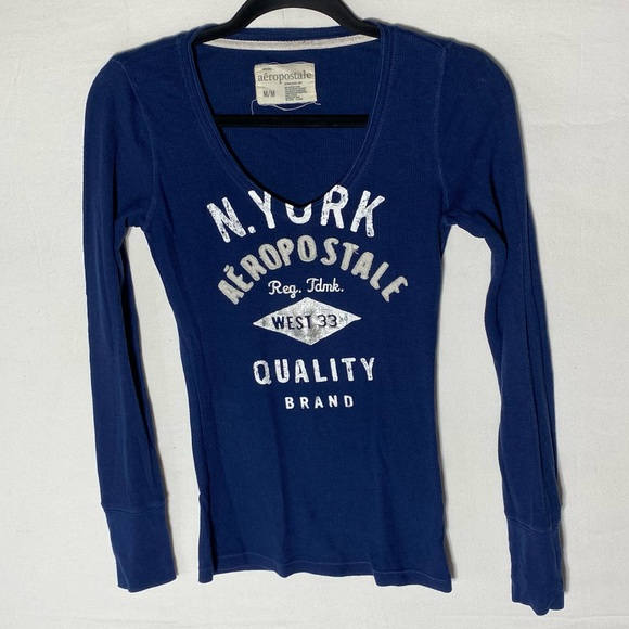 Aeropostale Tops - Vintage Y2K Aeropostale Dark Blue Long Sleeve Deep V Neck Ribbed Top M